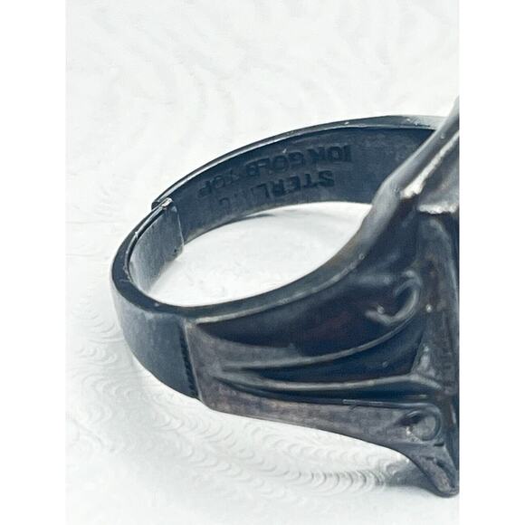 10K Solid Yellow Gold Mens Carved Hematite Roman Soldier Intaglio Cameo Rin Sz 9 - Picture 4 of 5